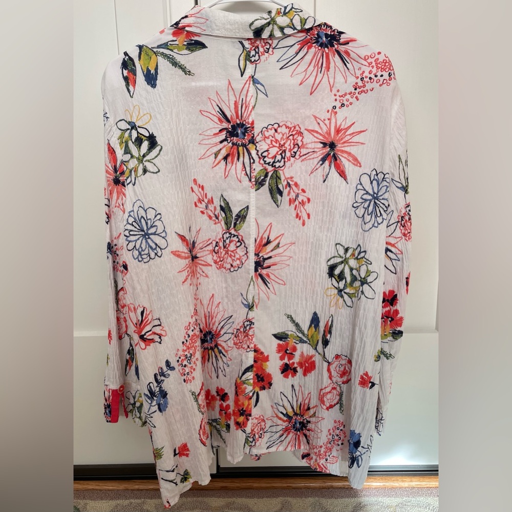 Habitat large floral button down shirt blouse tunic white orange blue - Picture 6 of 11